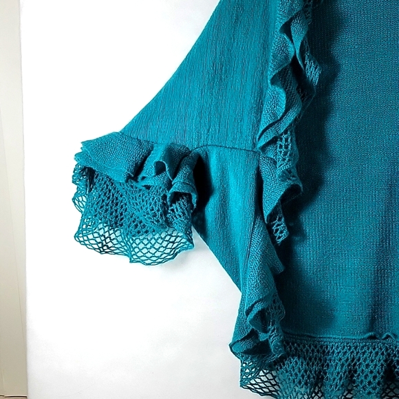 Donna Diosa Teal Layered Ruffle Knit Batwing Cardigan Sweater Size OS - Picture 6 of 8
